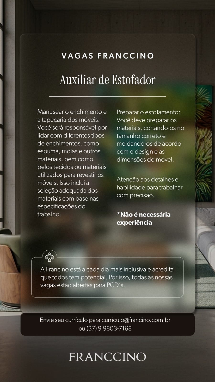 Arte da vaga Auxiliar de Estofador
